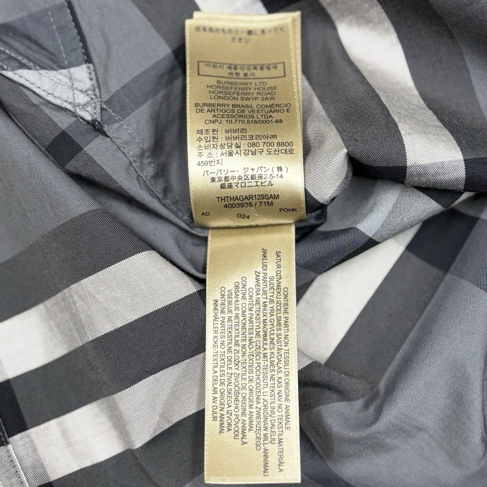 Size M - Burberry Plaid Short Sleeve Button Up ' Grey ' | SUPER CLEAN!