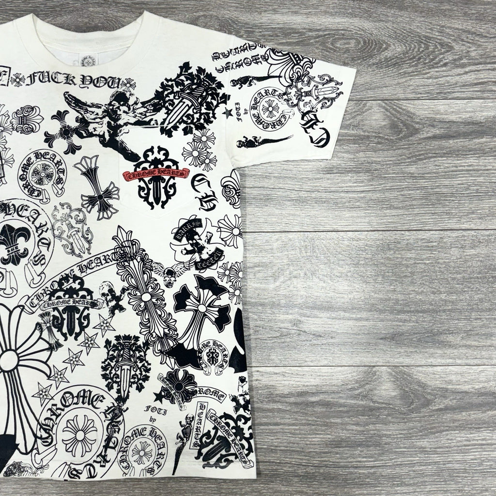 Size Small - Chrome Hearts All Over Logo Stencil T-Shirt ' White ' | RARE!