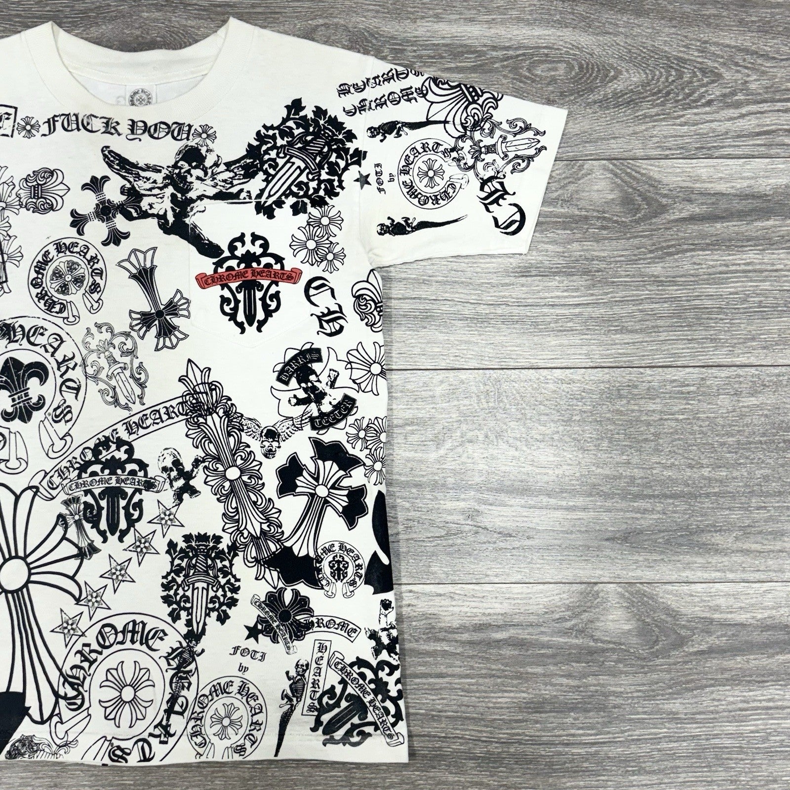 Size Small - Chrome Hearts All Over Logo Stencil T-Shirt ' White ' | RARE!