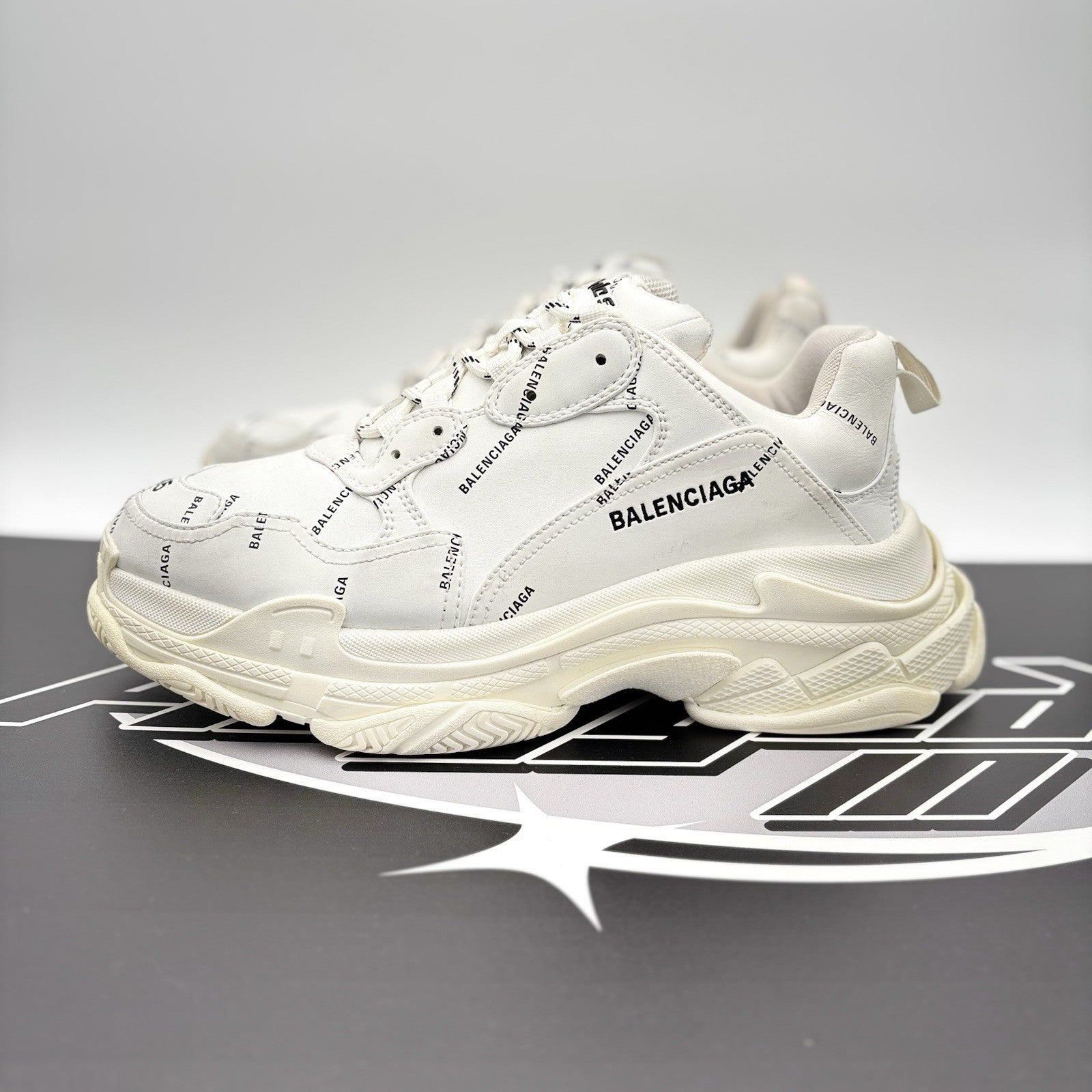 Size 45 (12 US) - Balenciaga Triple S ' Allover Logo White ' | GREAT!