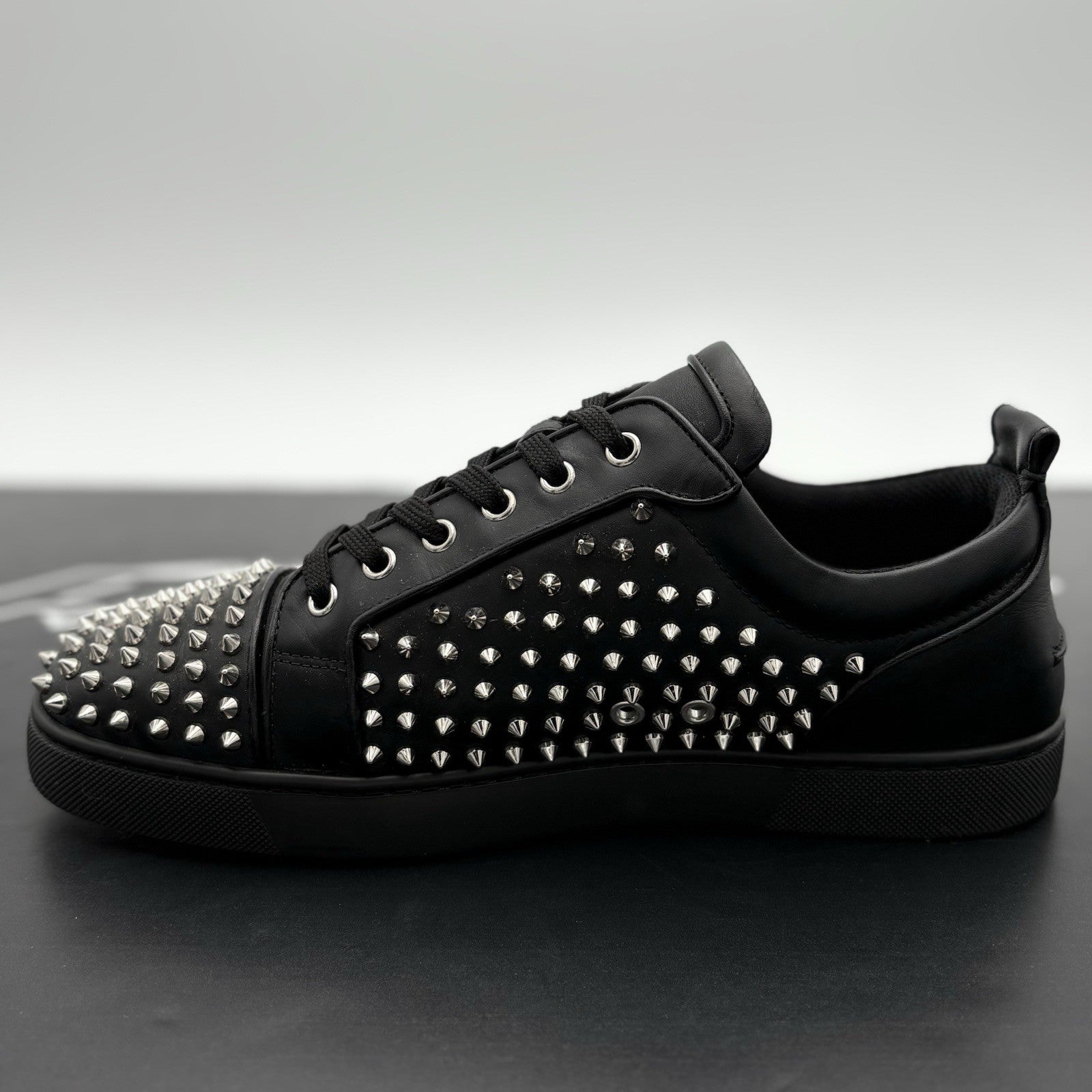 Size 43 (10 US) Christian Louboutin Low Silver Spikes ' Black ' | SUPER CLEAN!