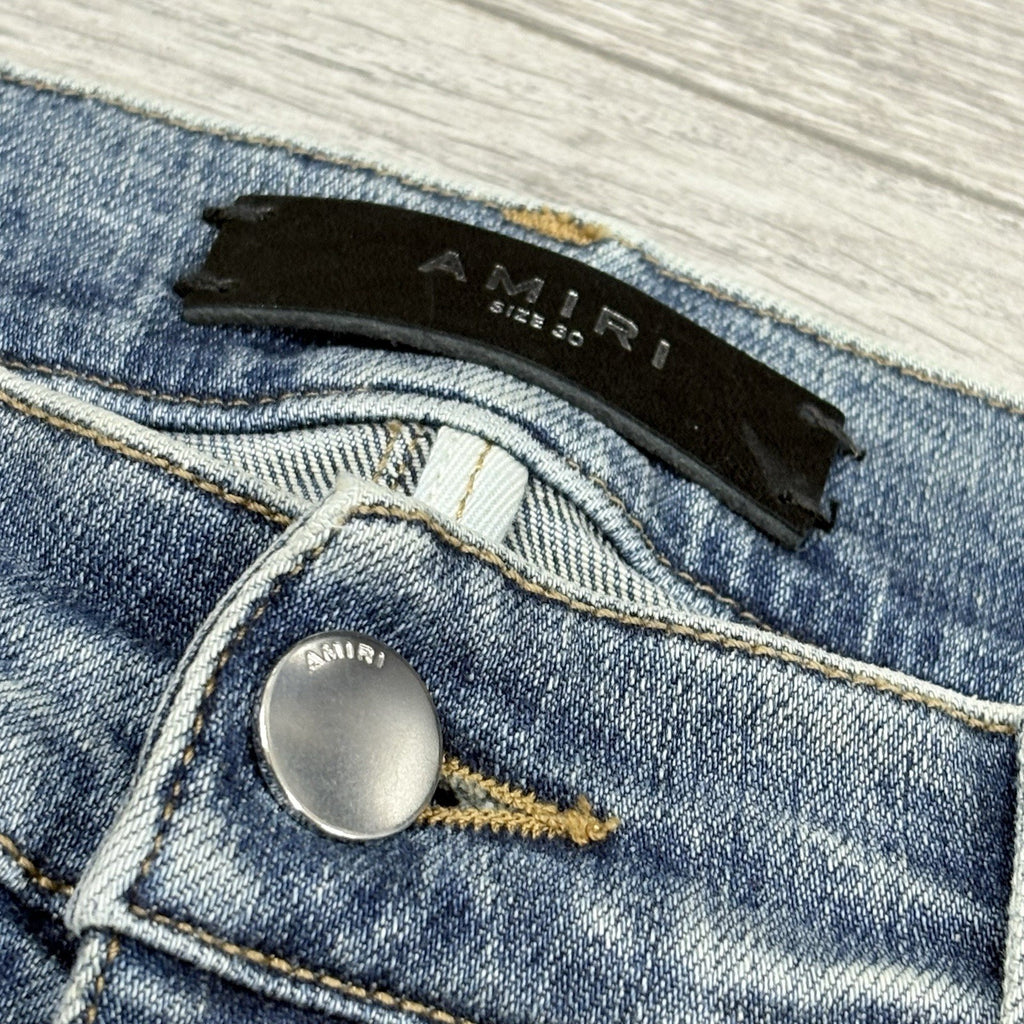 Size 30 - Amiri Suede Logo Appliqué Ripped Jeans ' Blue ' | BRAND NEW!