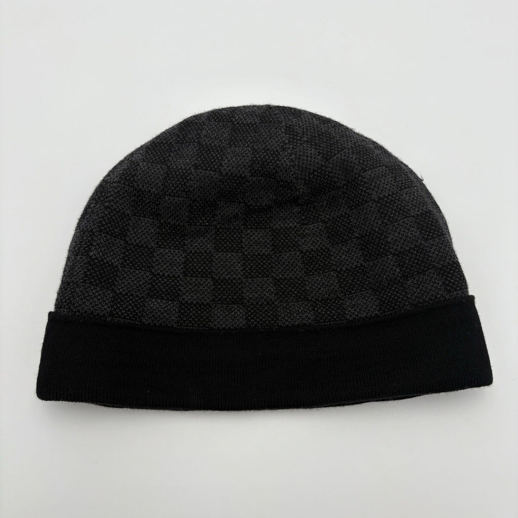 Louis Vuitton Wool Petit Damier Graphite Beanie ' Black Grey '