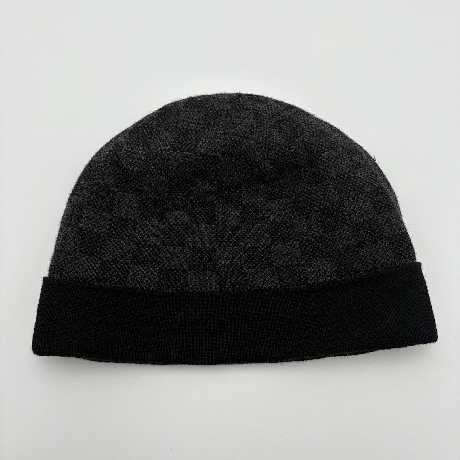 Louis Vuitton Wool Petit Damier Graphite Beanie ' Black Grey '