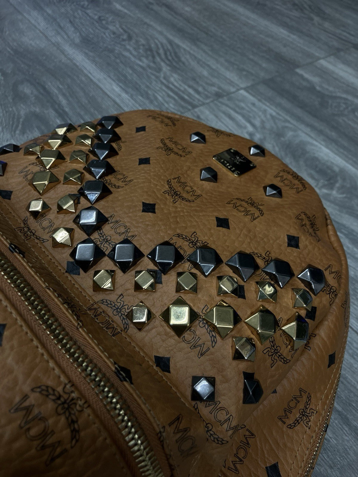 MCM Cognac Stark " M " Studded Backpack | GREAT CONDITION!