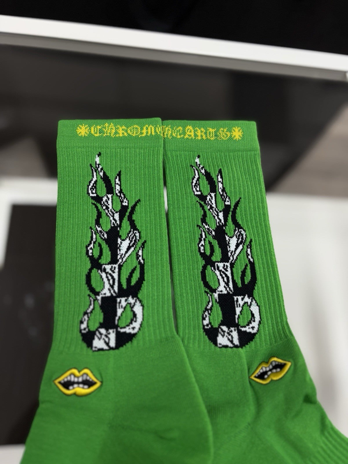 Size Small (4-6 US) - Chrome Hearts X Matty Boy Flame Socks ' Black ' | NEW!