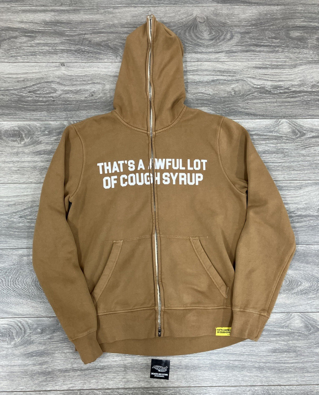 Size L - Thats A Awful Lot Of Cough Syrup Zip Up Hoodie ' Brown ' | NEW!
