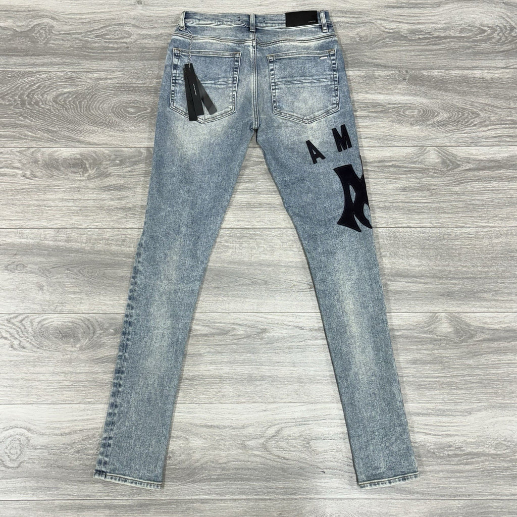 Size 30 - Amiri Suede Logo Appliqué Ripped Jeans ' Blue ' | BRAND NEW!