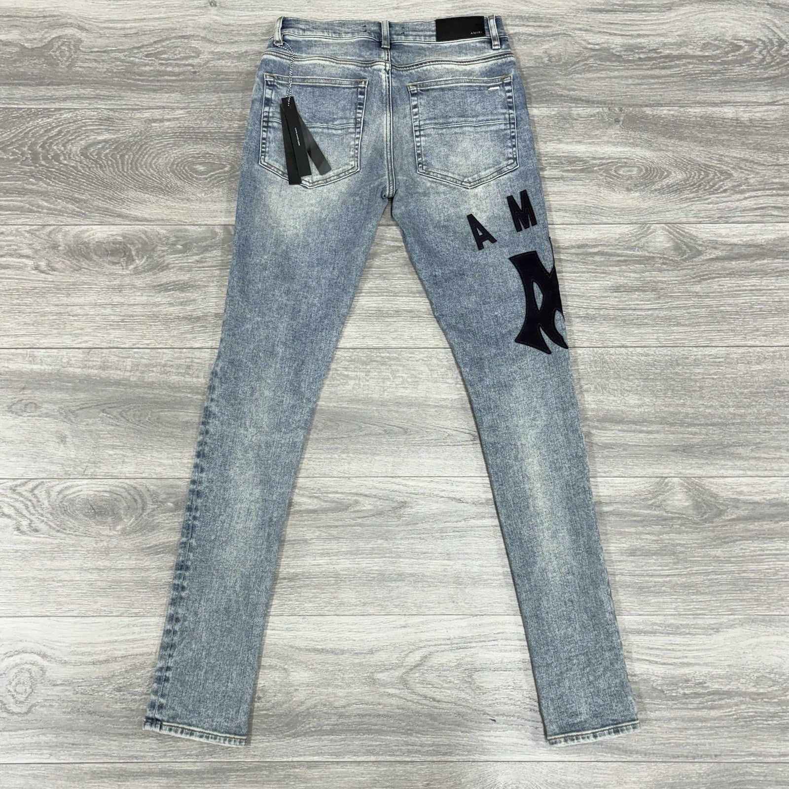 Size 30 - Amiri Suede Logo Appliqué Ripped Jeans ' Blue ' | BRAND NEW!