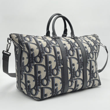 Oblique Jacquard Maxi Weekender 40 Bag Beige