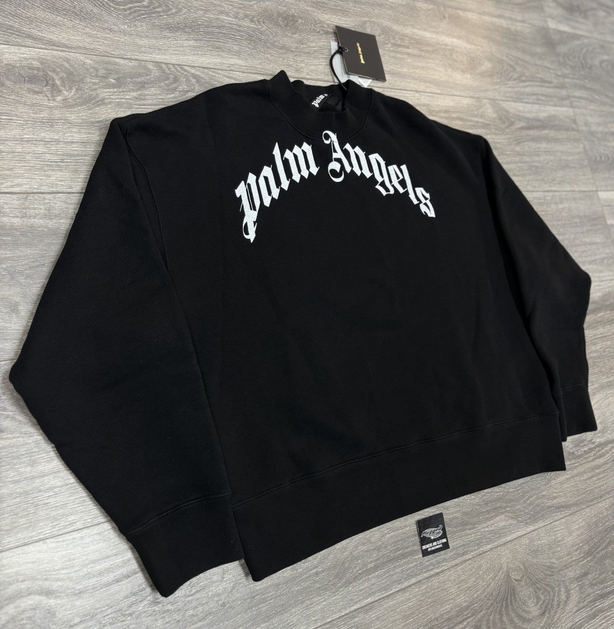 Size Medium - Palm Angels GD Curved Logo Crew Crewneck Sweater ' Black ' | NEW!