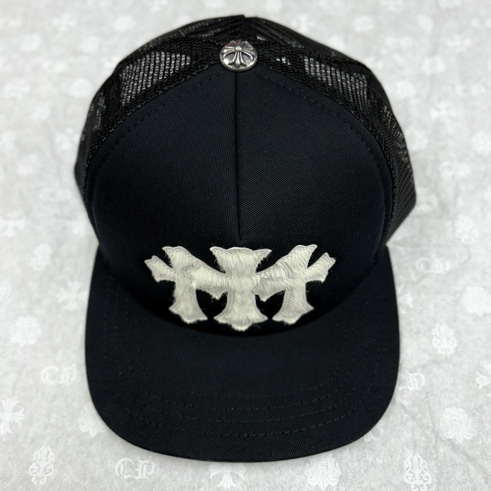 Chrome Hearts White Cemetery Cross Trucker Hat ' Black ' | BRAND NEW!
