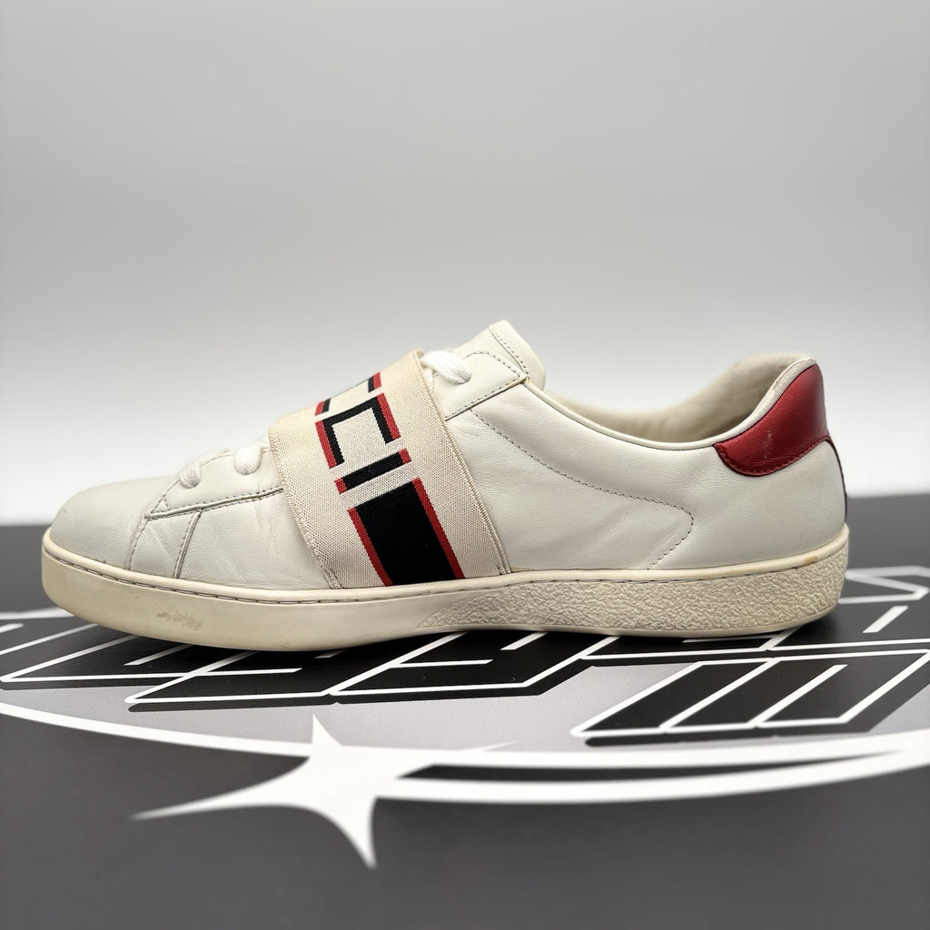 Size 9 G (9.5 US) - Gucci Ace Leather  With Strap ' White '