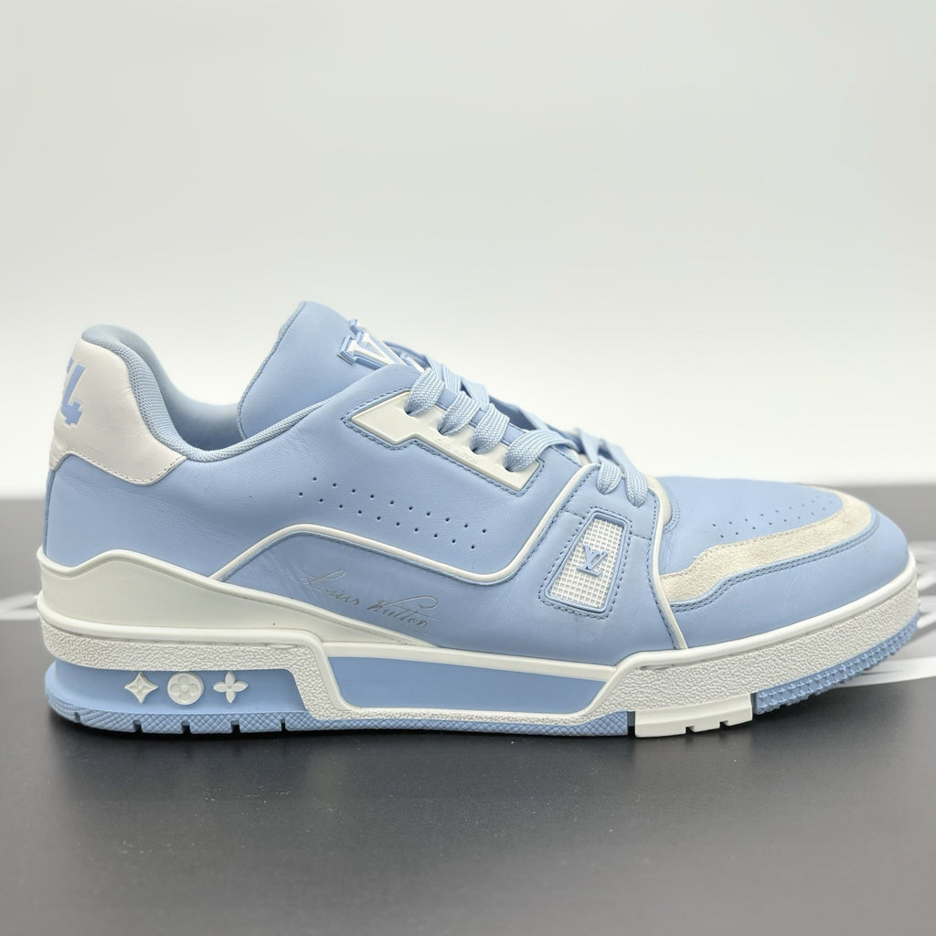 Size 9 LV (10-10.5 US ) Louis Vuitton Trainer ' White Light Blue ' | GREAT COND!