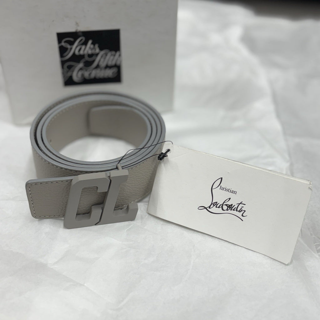 Size 85/34 - Christian Louboutin Happy Rui CL Logo Belt Grey Leather | NEW!