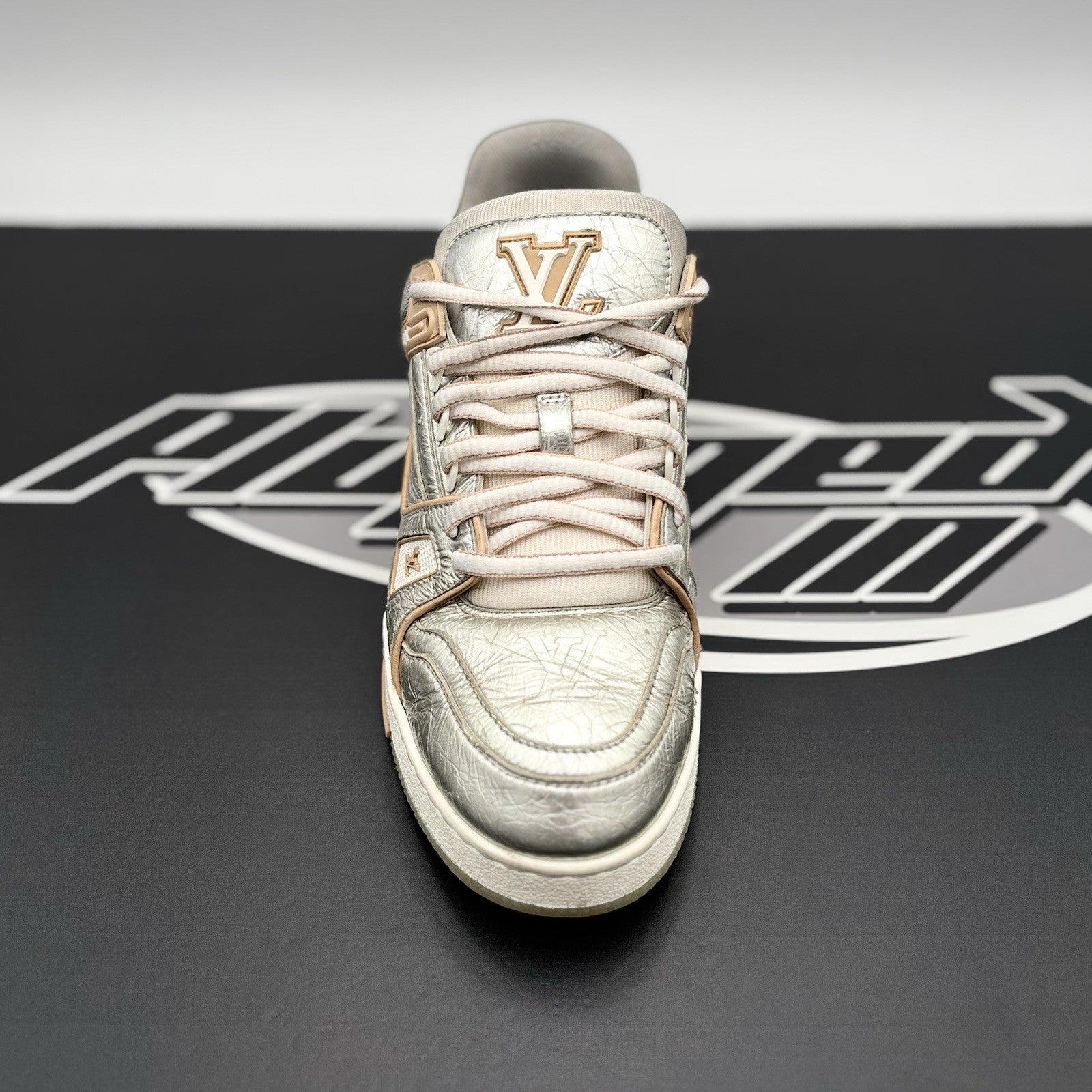 Size 6 LV (7-7.5 US ) Louis Vuitton Trainer ' Metallic, Beige '