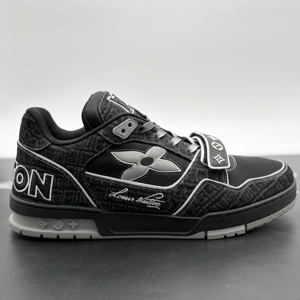 Size 11 LV (12-12.5 US) Louis Vuitton Croc Denim Strap Trainer ' Black ' WORN 1x