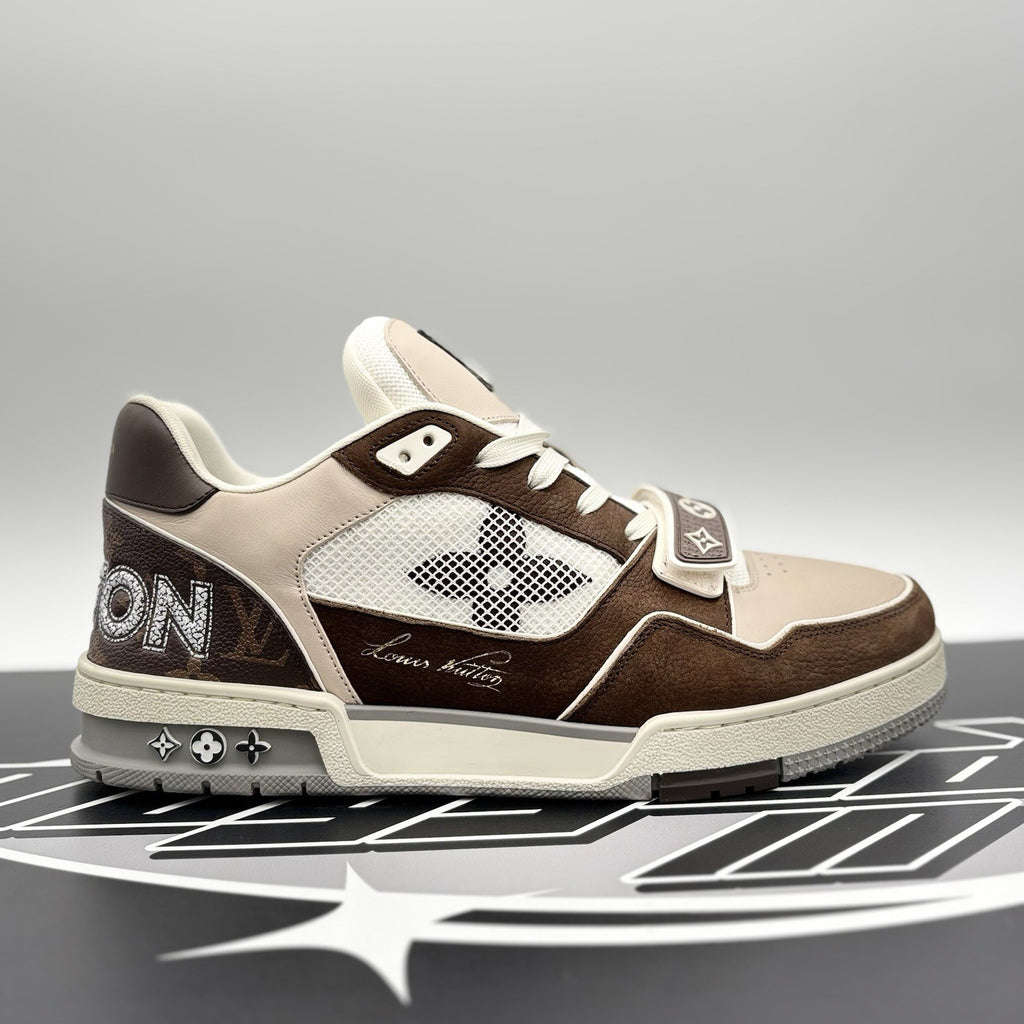 Size 9 LV (10-10.5 US) Louis Vuitton Trainer Strap ' Brown, Beige ' | EXCELLENT!