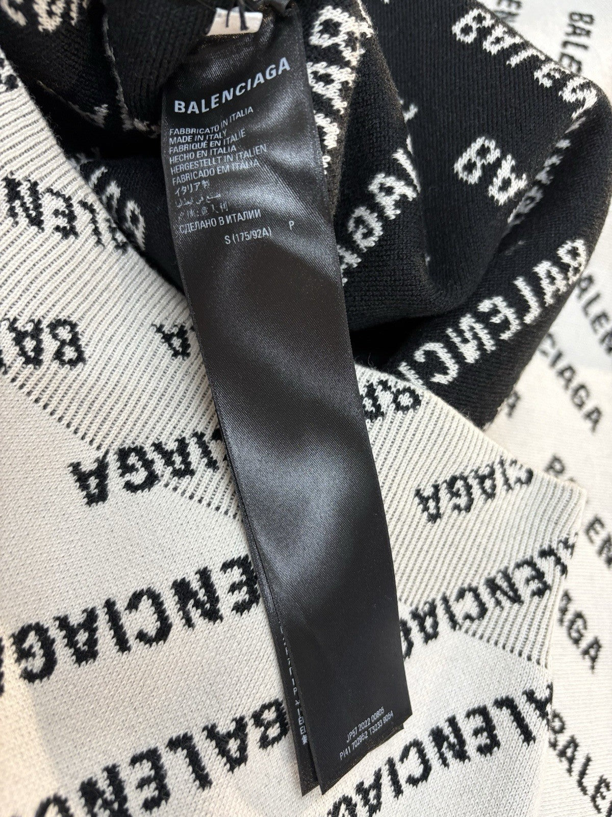 Size Small - Balenciaga All Over Logo Knit Crewneck ' White Black ' | BRAND NEW!