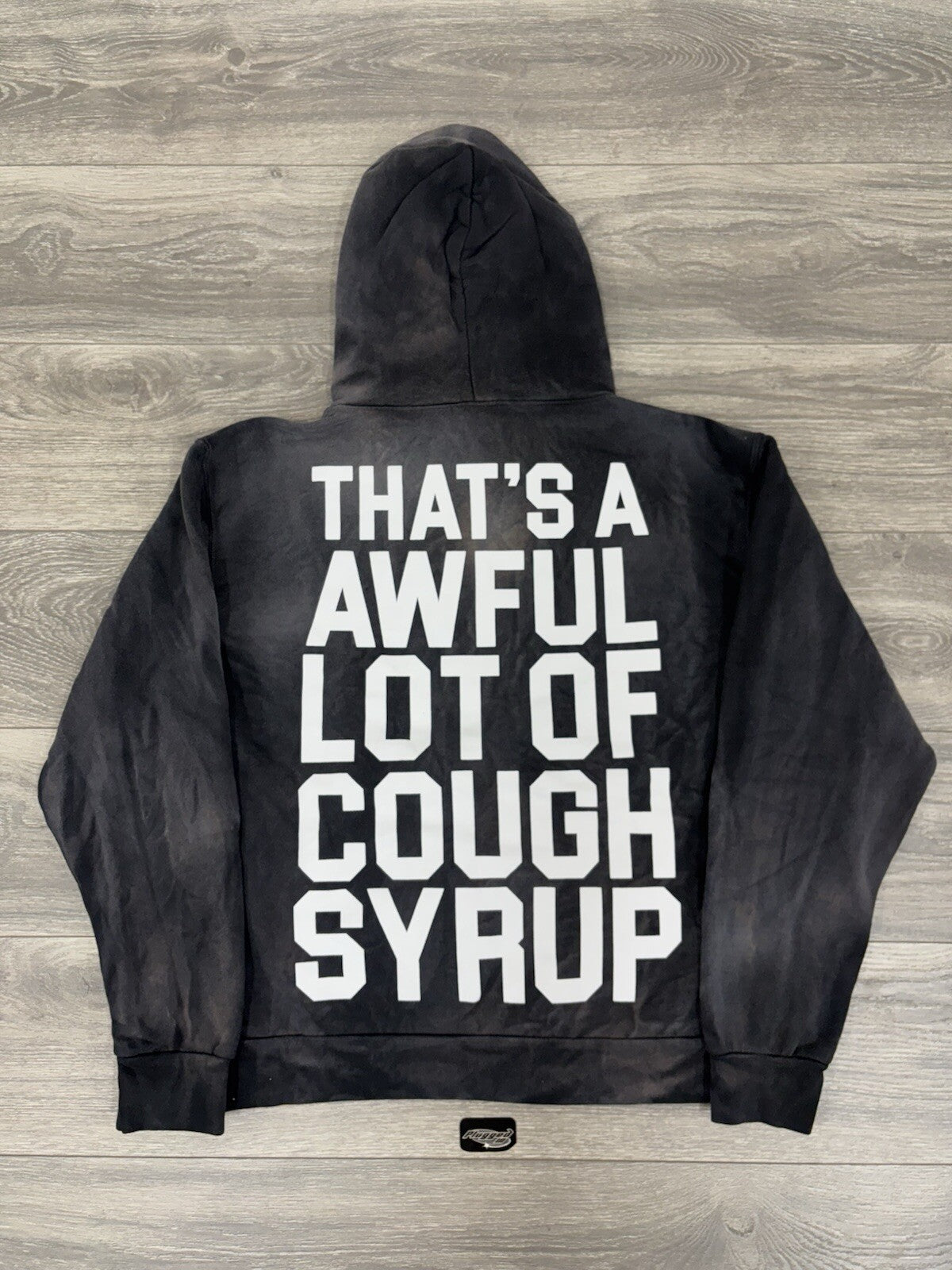 Size L - Thats A Awful Lot Of Cough Syrup Hoodie ' Bleached Black ' | BRAND NEW!