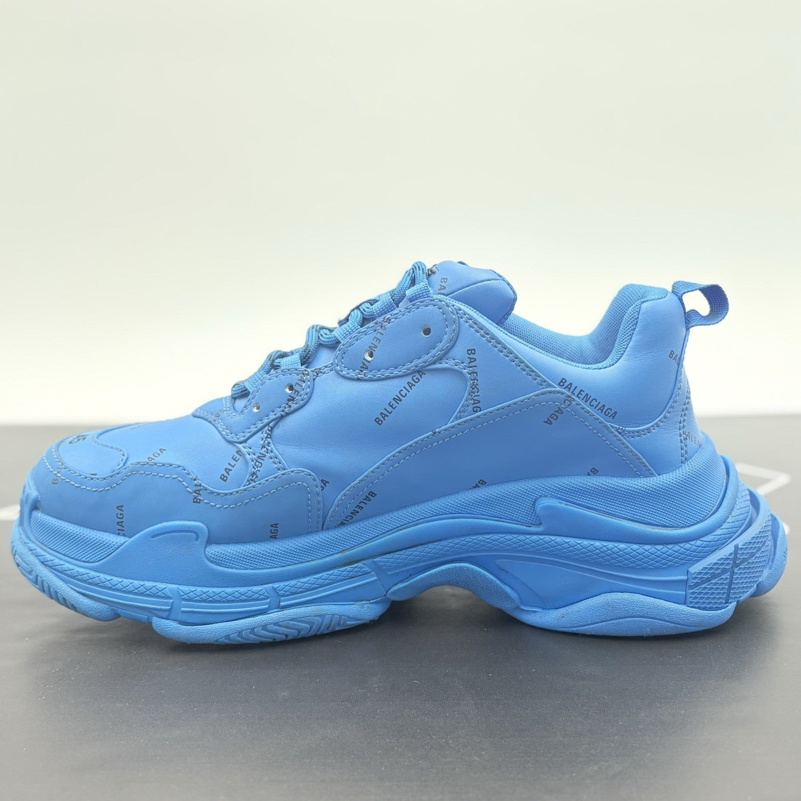 Size 45 (12 US) - Balenciaga Triple S ' All Over Logo - Blue ' | GREAT CONDITION