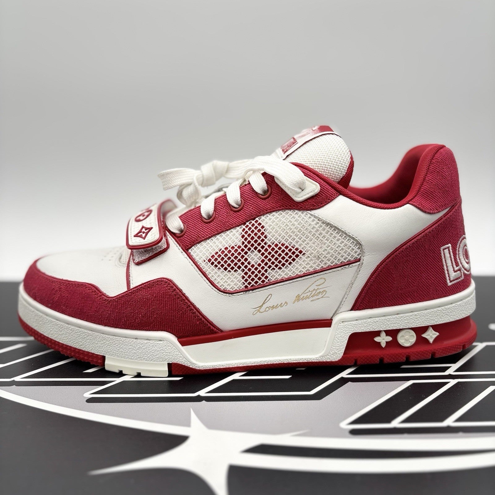 Size 9 LV (10-10.5 US) Louis Vuitton Trainer Strap ' Red, White ' | SUPER CLEAN!