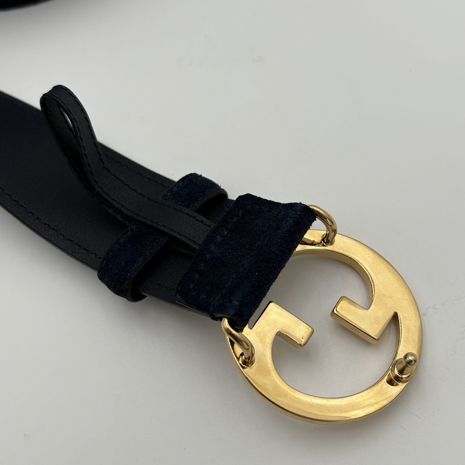 Gucci Belt GG Interlocking Buckle Suede & Leather Belt ' Blue '