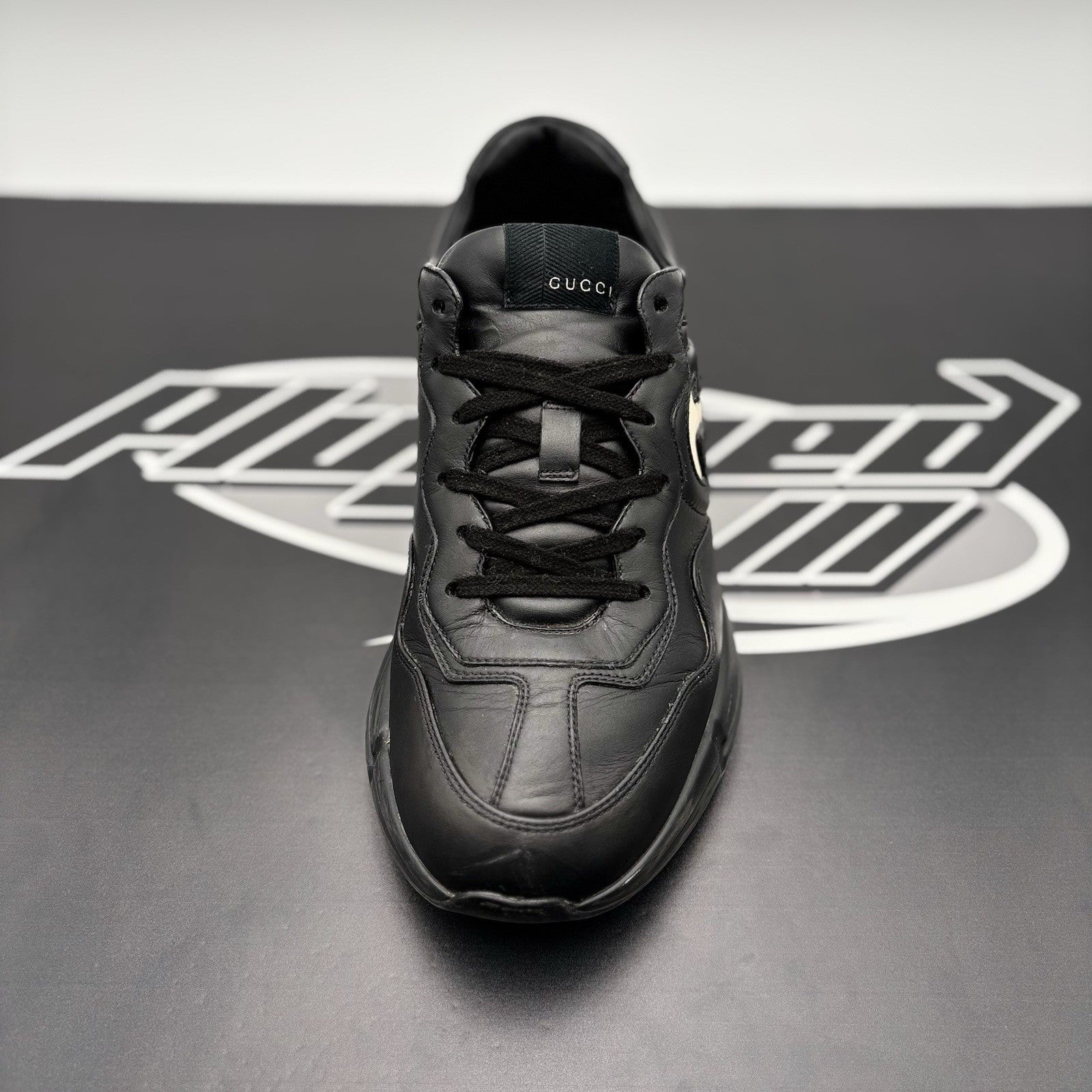 Size 9 G (9.5 US) - Gucci Rhyton Black Leather ' Interlocking G ' | GOOD COND!