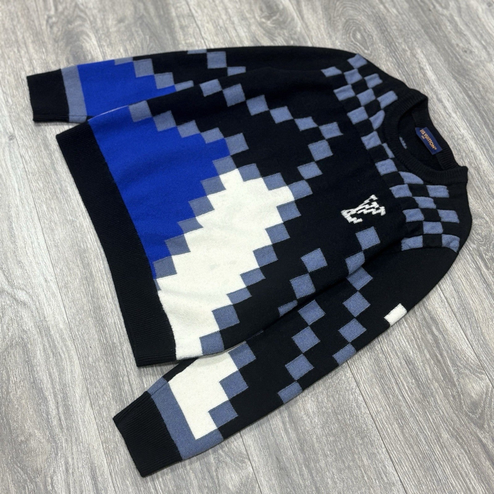Size L - Louis Vuitton Fair Isle Macro Knit Sweater ' Black Blue ' | SUPER CLEAN