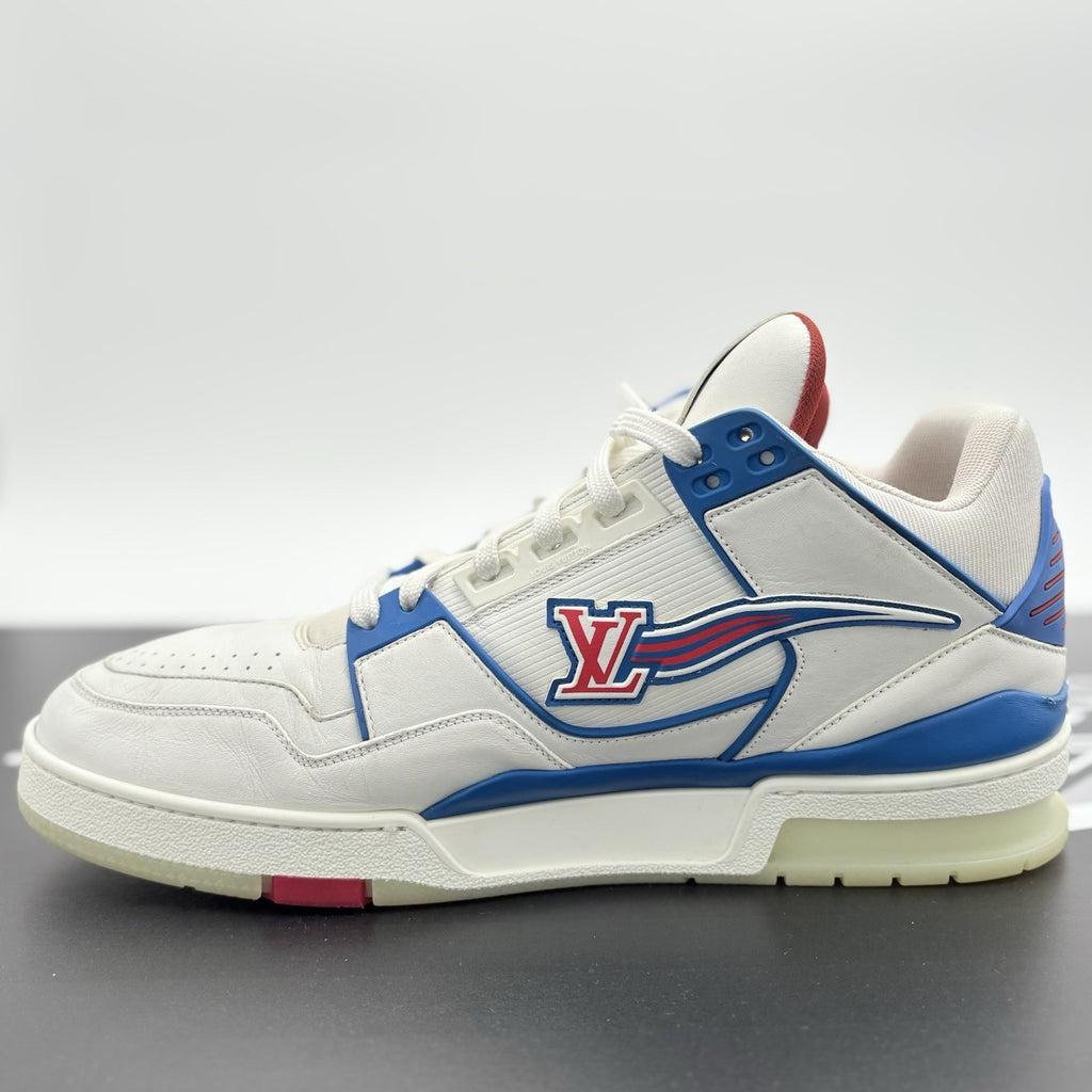Size 10 LV (US 11-11.5) Louis Vuitton Mid Trainer ' White Red Blue ' | GOOD!