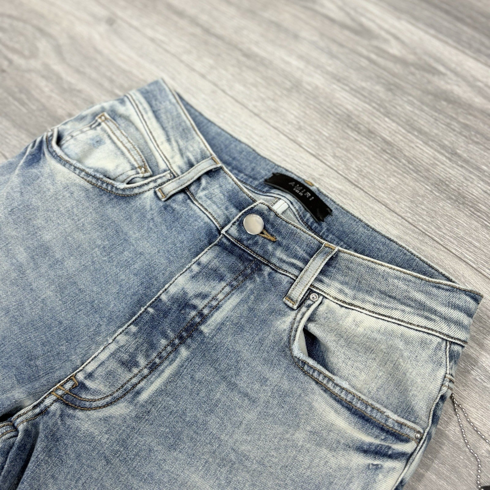 Size 30 - Amiri Suede Logo Appliqué Ripped Jeans ' Blue ' | BRAND NEW!