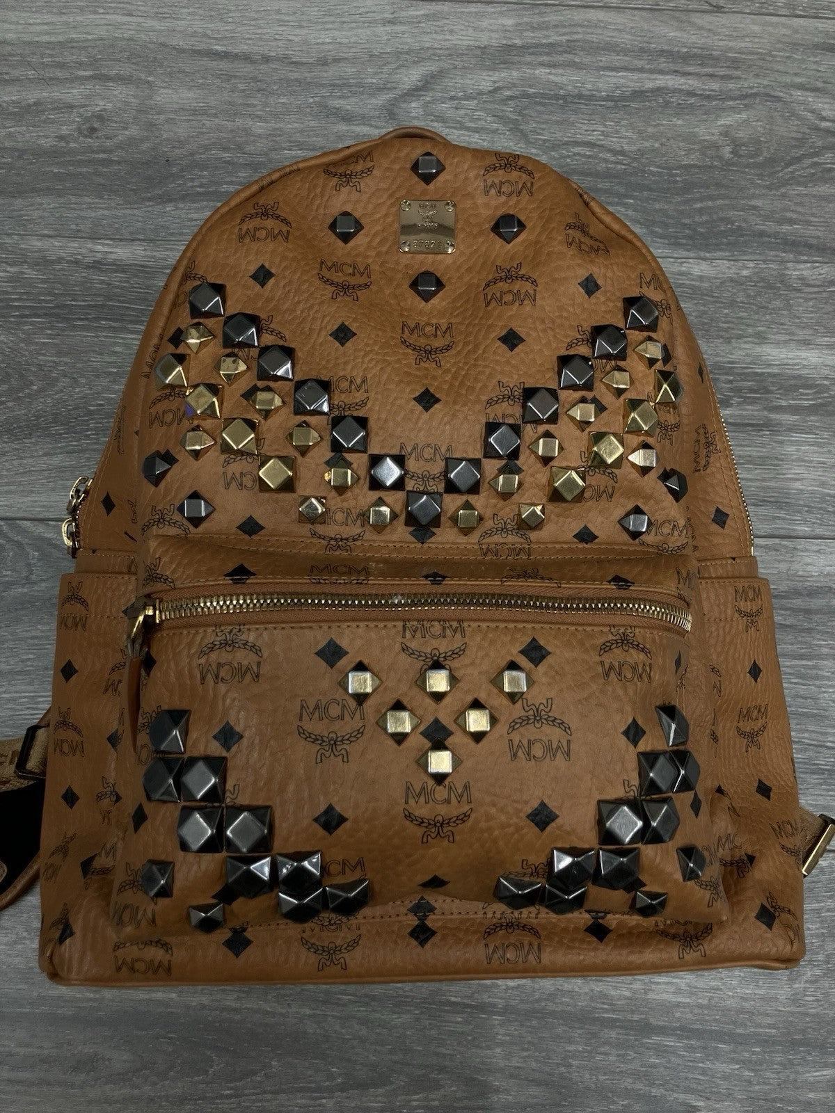 MCM Cognac Stark " M " Studded Backpack | GREAT CONDITION!
