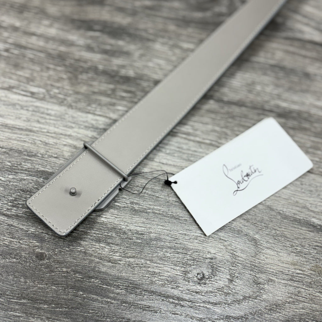 Size 85/34 - Christian Louboutin Happy Rui CL Logo Belt Grey Leather | NEW!