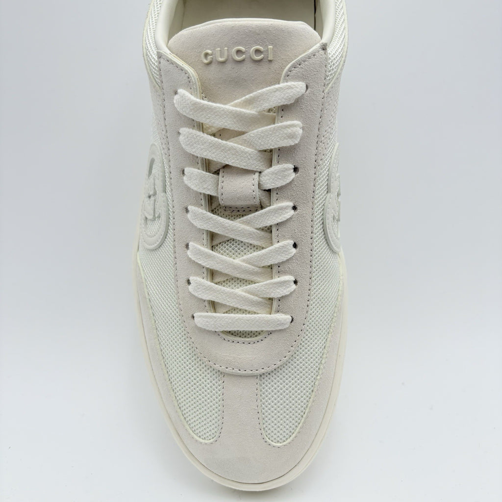 Size 9.5 G (10 US) Gucci G75 Interlocking G Suede Sneaker ' Beige White ' | NEW!