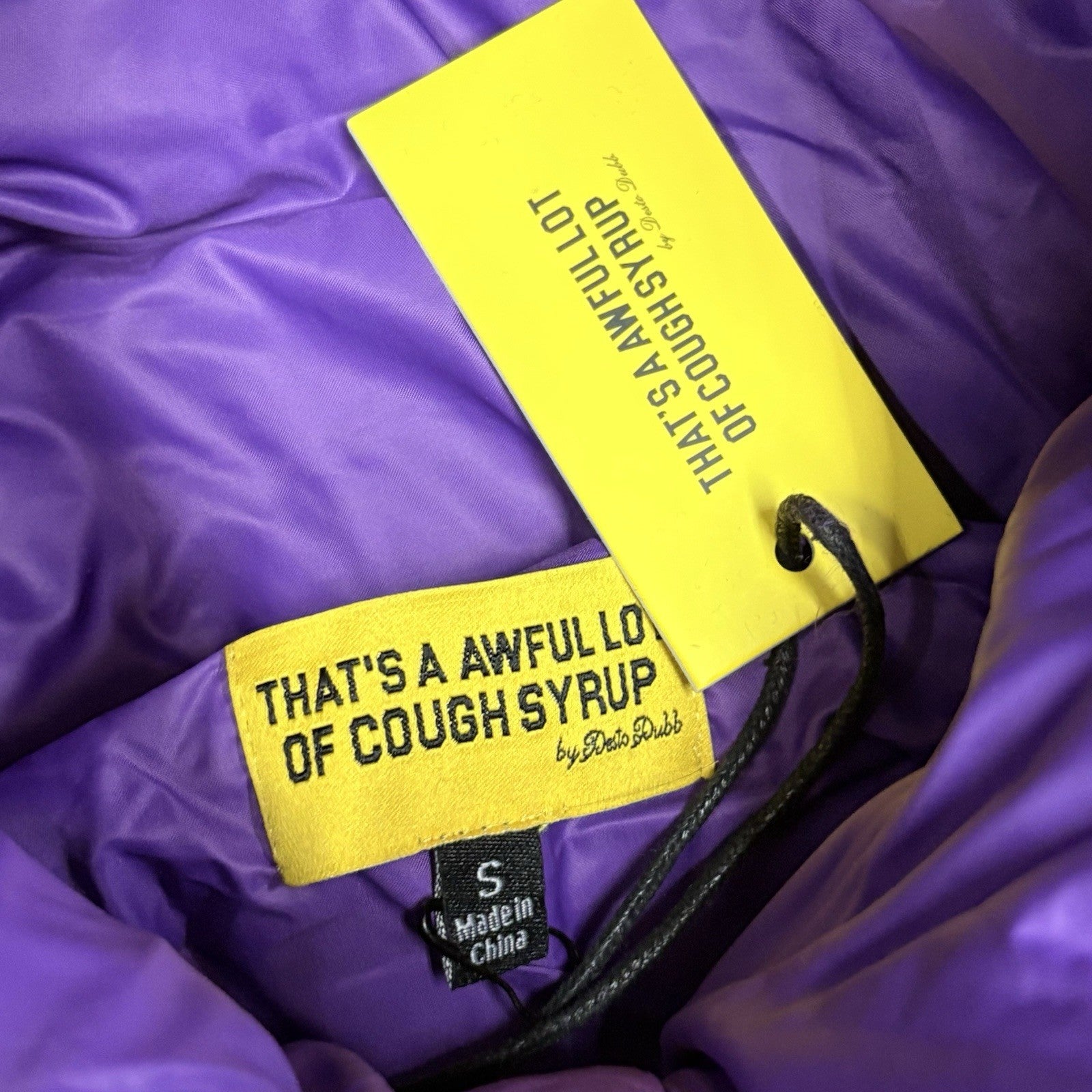 Size S - That's A Awful Lot of Cough Syrup Puffer Jacket ' Purple ' | BRAND NEW!