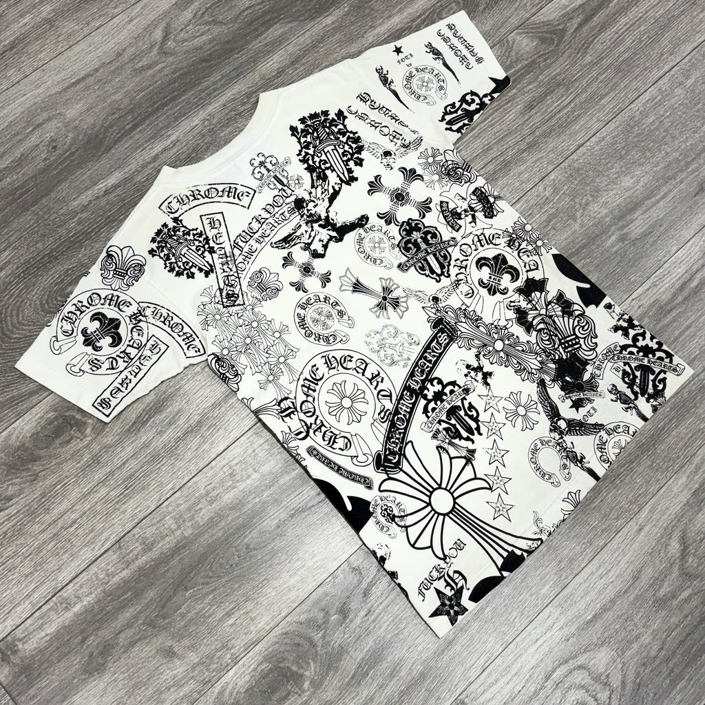 Size Small - Chrome Hearts All Over Logo Stencil T-Shirt ' White ' | RARE!