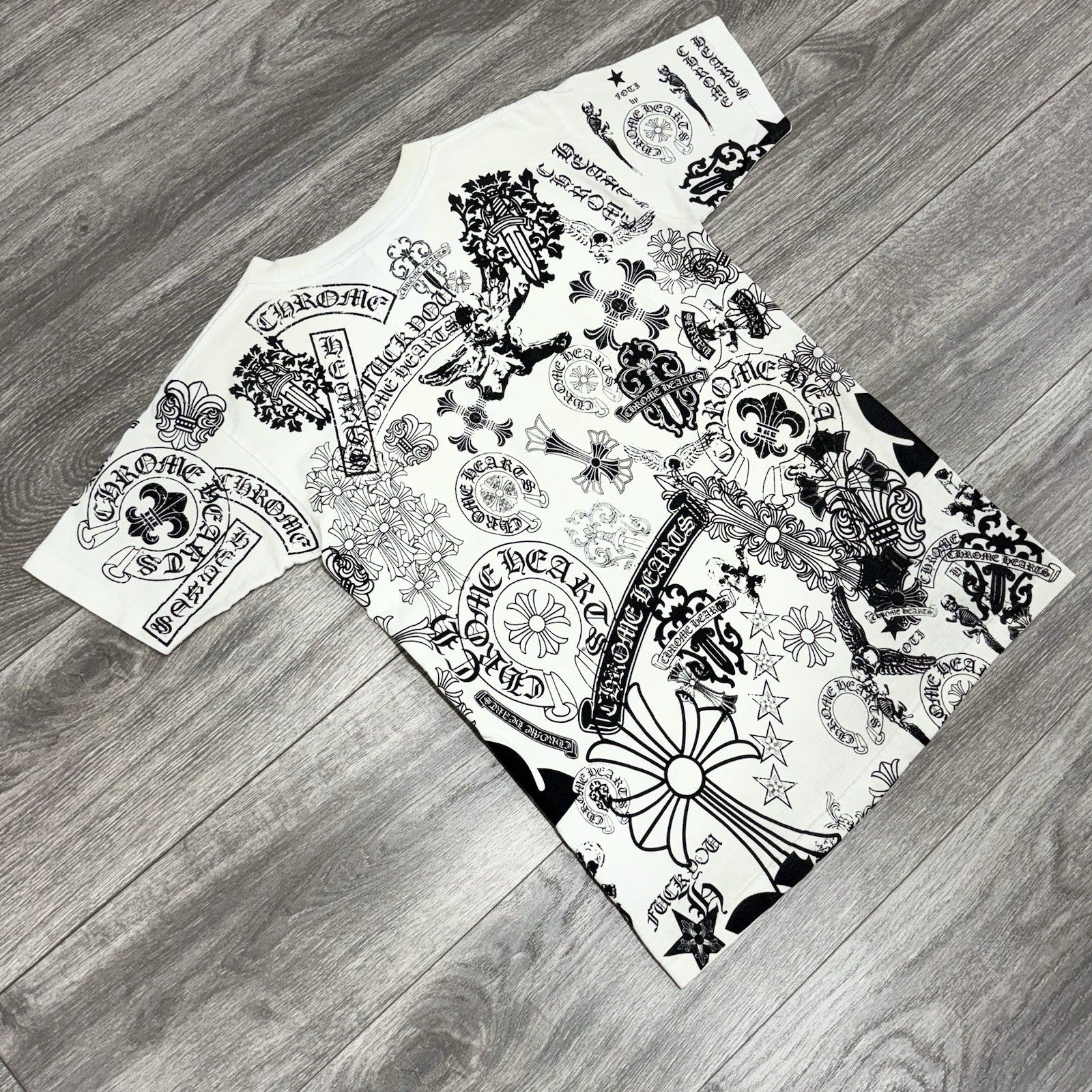 Size Small - Chrome Hearts All Over Logo Stencil T-Shirt ' White ' | RARE!