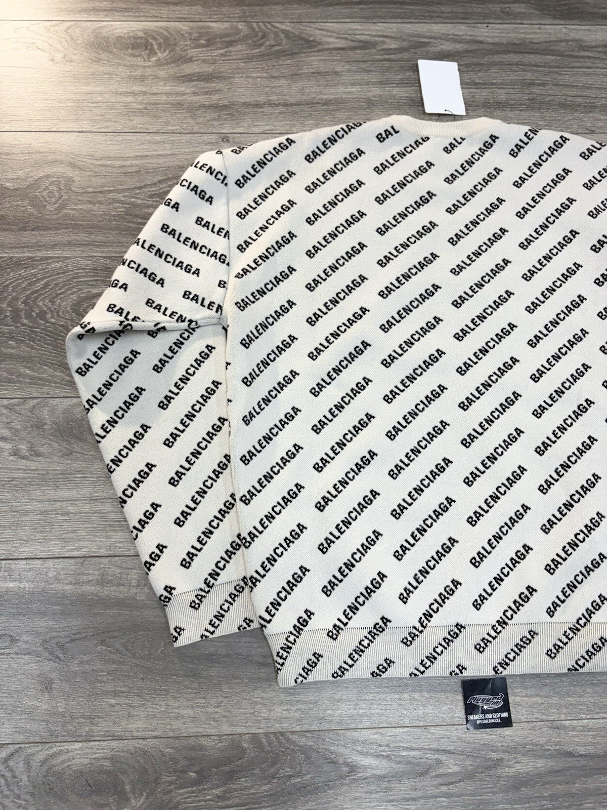 Size Small - Balenciaga All Over Logo Knit Crewneck ' White Black ' | BRAND NEW!