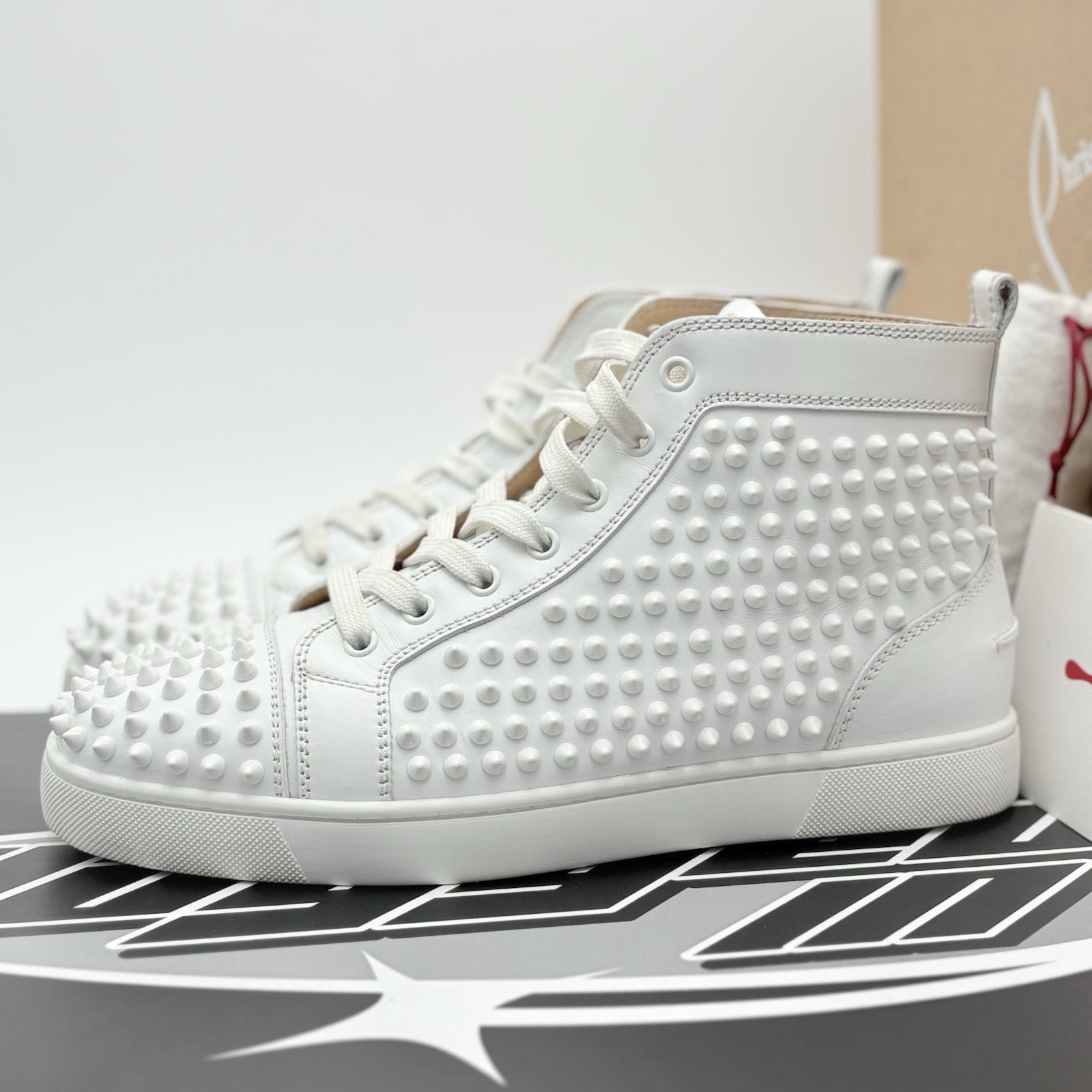 Size 40.5 (7.5 US) Christian Louboutin Spikes High ' White ' | SUPER CLEAN!