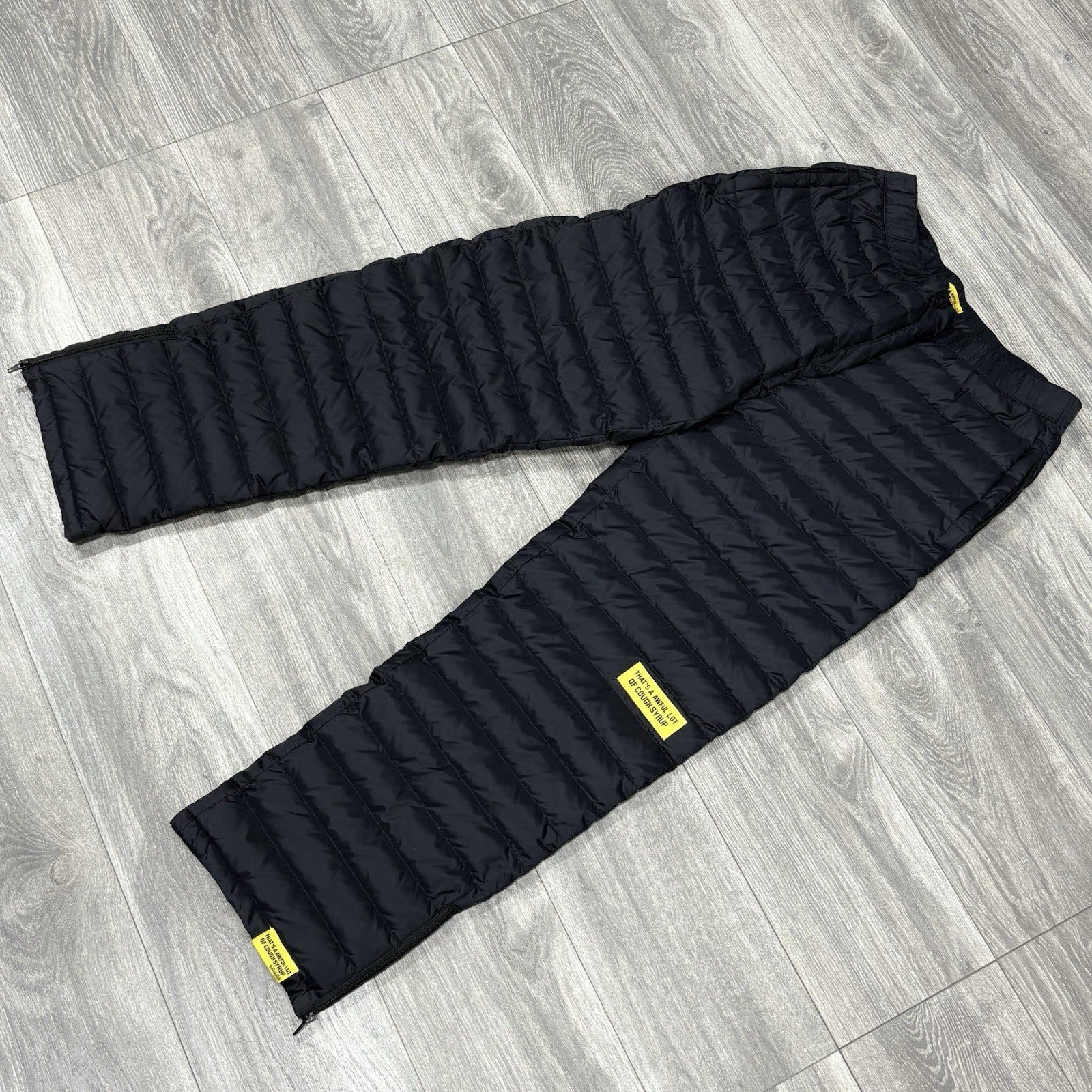 Size L - Thats A Awful Lot Of Cough Syrup Puffer Flare Pants ' Black ' | NEW!