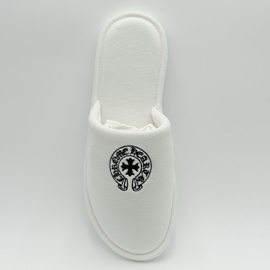 Size Large (9-13 US) - Chrome Hearts Horseshoe Hotel Slippers ' White ' | New!
