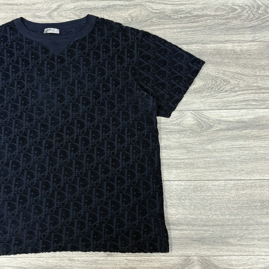 Size S - Dior Oblique Relaxed Fit Terry Cotton Jacquard T-Shirt ' Navy ' | CLEAN