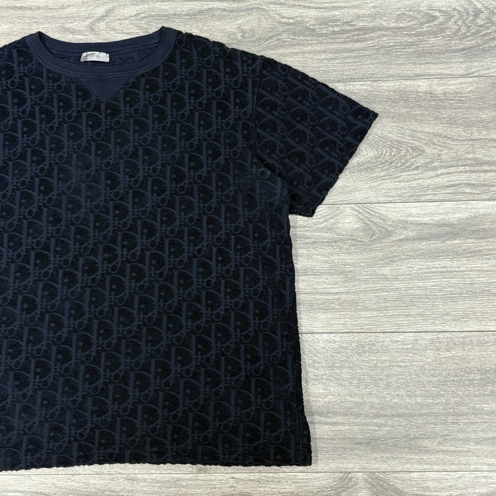 Size S - Dior Oblique Relaxed Fit Terry Cotton Jacquard T-Shirt ' Navy ' | CLEAN