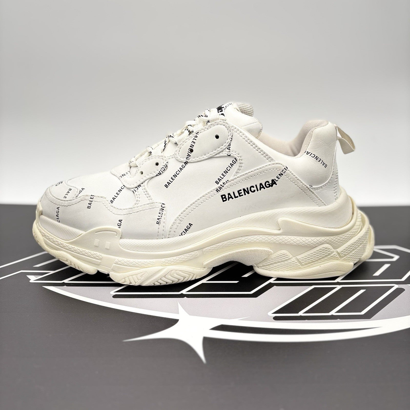 Size 45 (12 US) - Balenciaga Triple S ' Allover Logo White ' | GREAT!