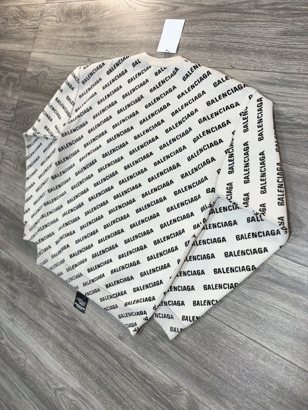 Size Small - Balenciaga All Over Logo Knit Crewneck ' White Black ' | BRAND NEW!
