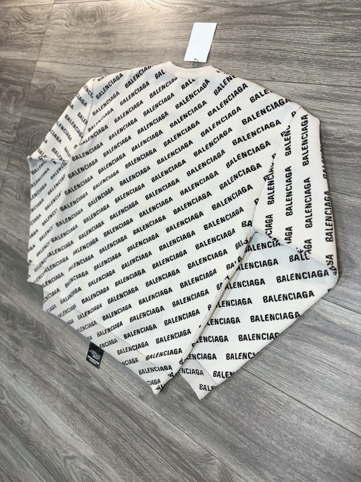 Size Small - Balenciaga All Over Logo Knit Crewneck ' White Black ' | BRAND NEW!