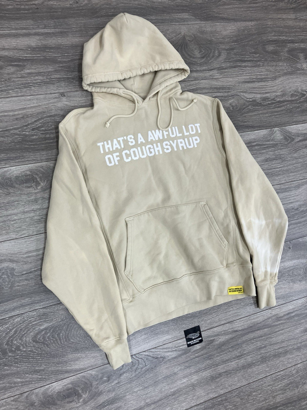 Size XS - Thats A Awful Lot Of Cough Syrup Hoodie ' Beige, White ' | NEW!