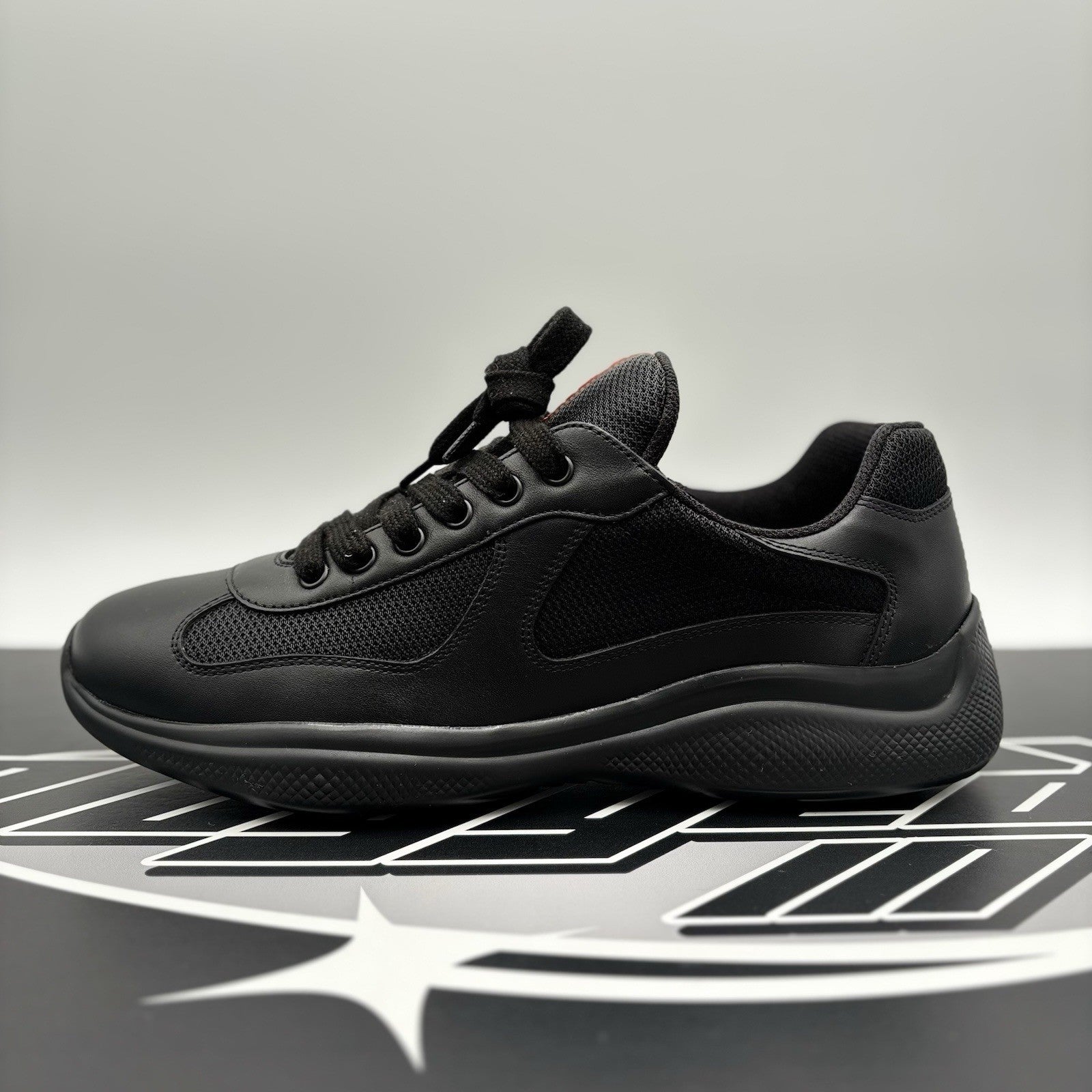 Size 8 UK (9 US) - Prada Americas Cup ' Black Leather ' | GOOD CONDITION!