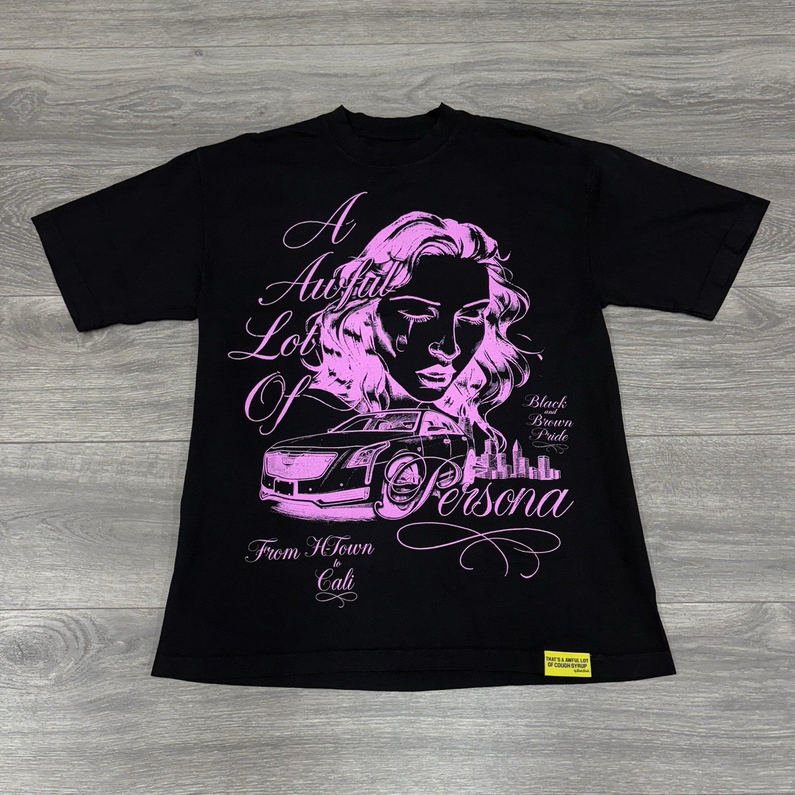 Size XL Thats A Awful Lot Of Cough Syrup X Persona T-Shirt ' Black Pink ' | NEW