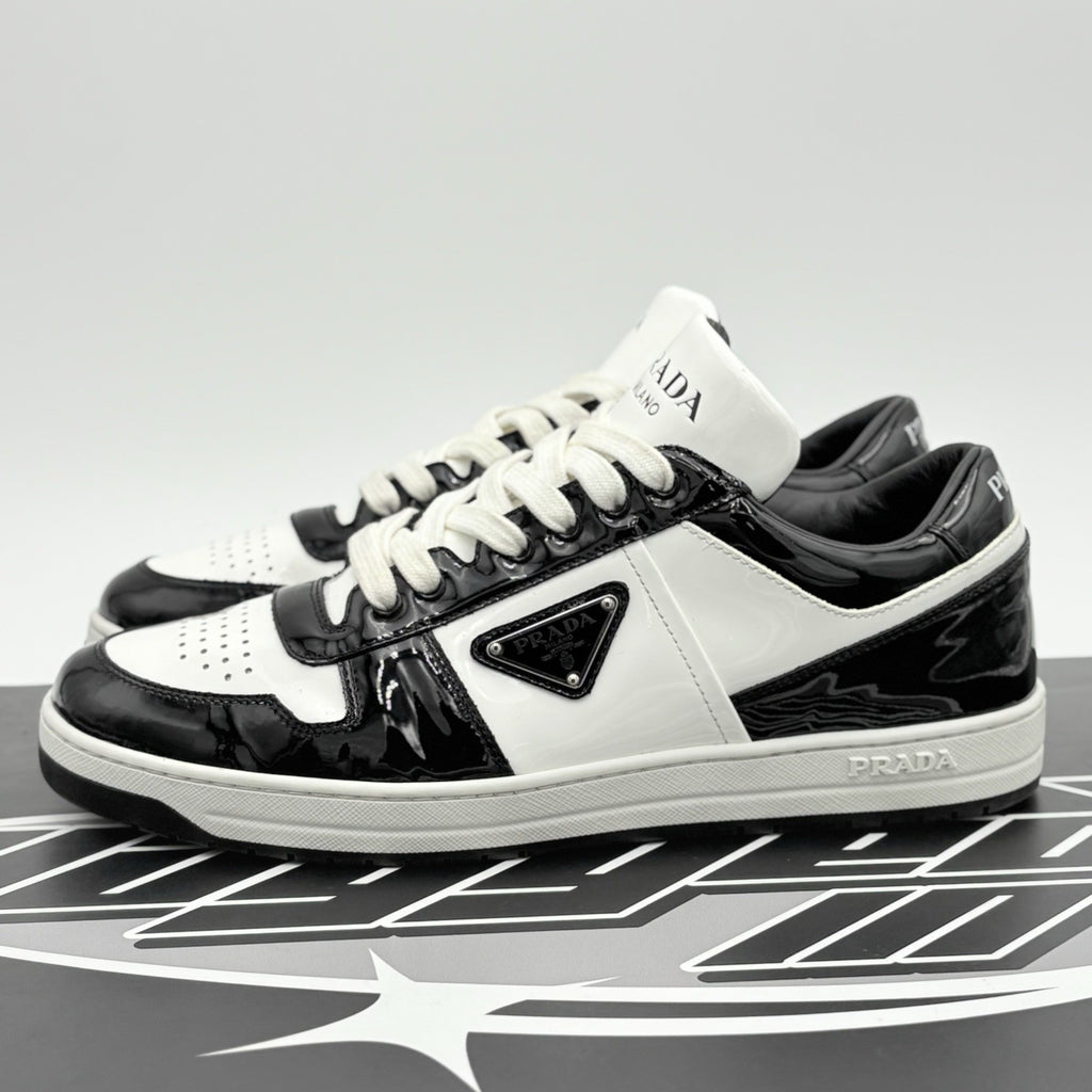 Size 8.5 UK (9.5 US) Prada Downtown Low Patent Leather ' Black White ' | GREAT!